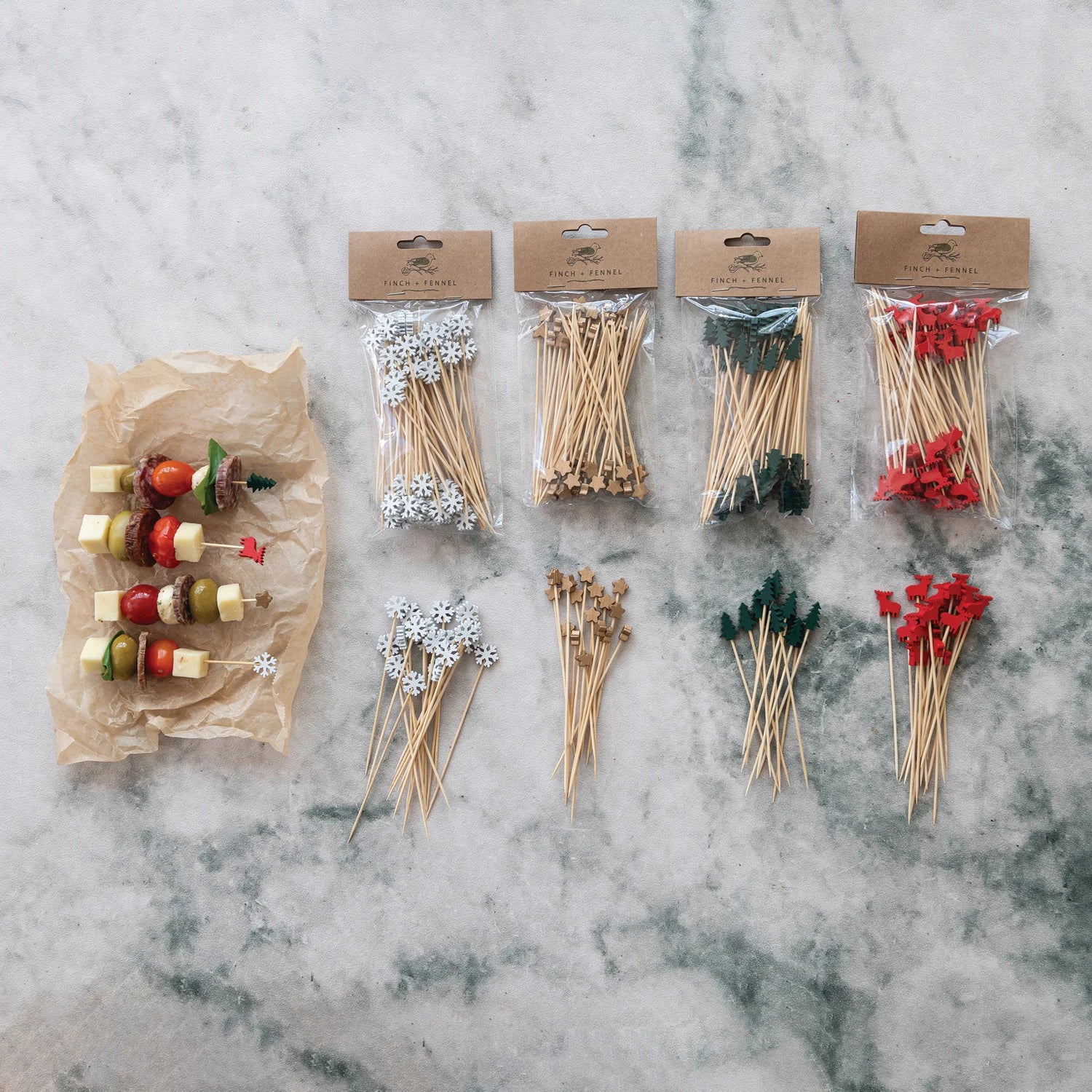 Bamboo Single Use Skewers with Shaped Handles