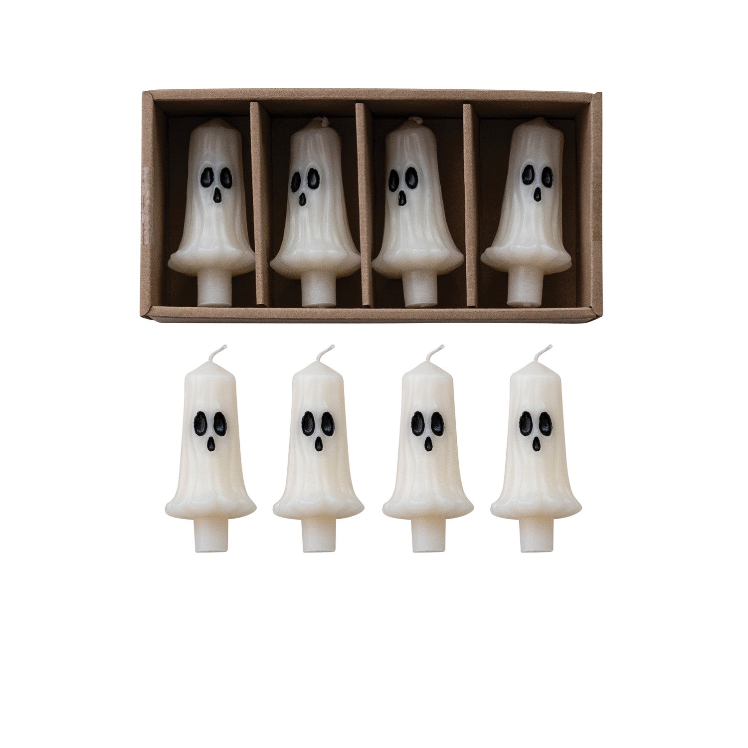 Unscented Ghost Shaped Bottle Taper Candles in Box