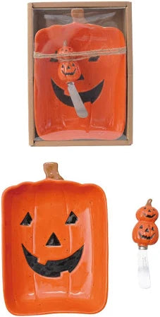 Jack-O-Lantern Dish with Canape Knife