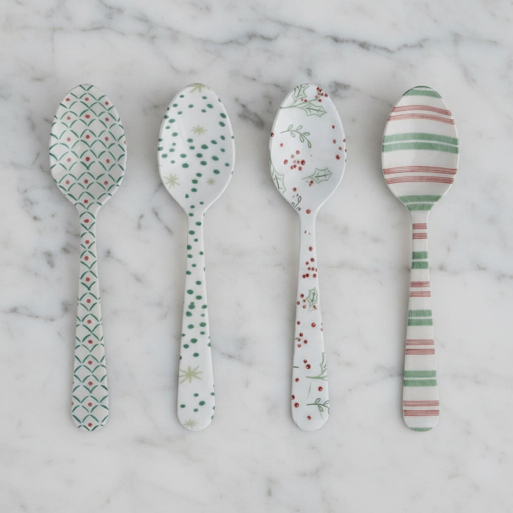 Enameled Stainless Steel Spoon with Holiday Pattern, 4 Styles