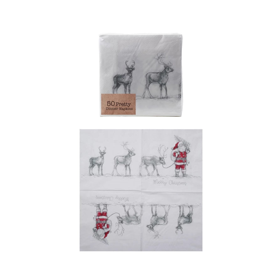 Paper Napkins with Santa Leading Reindeer 50ct