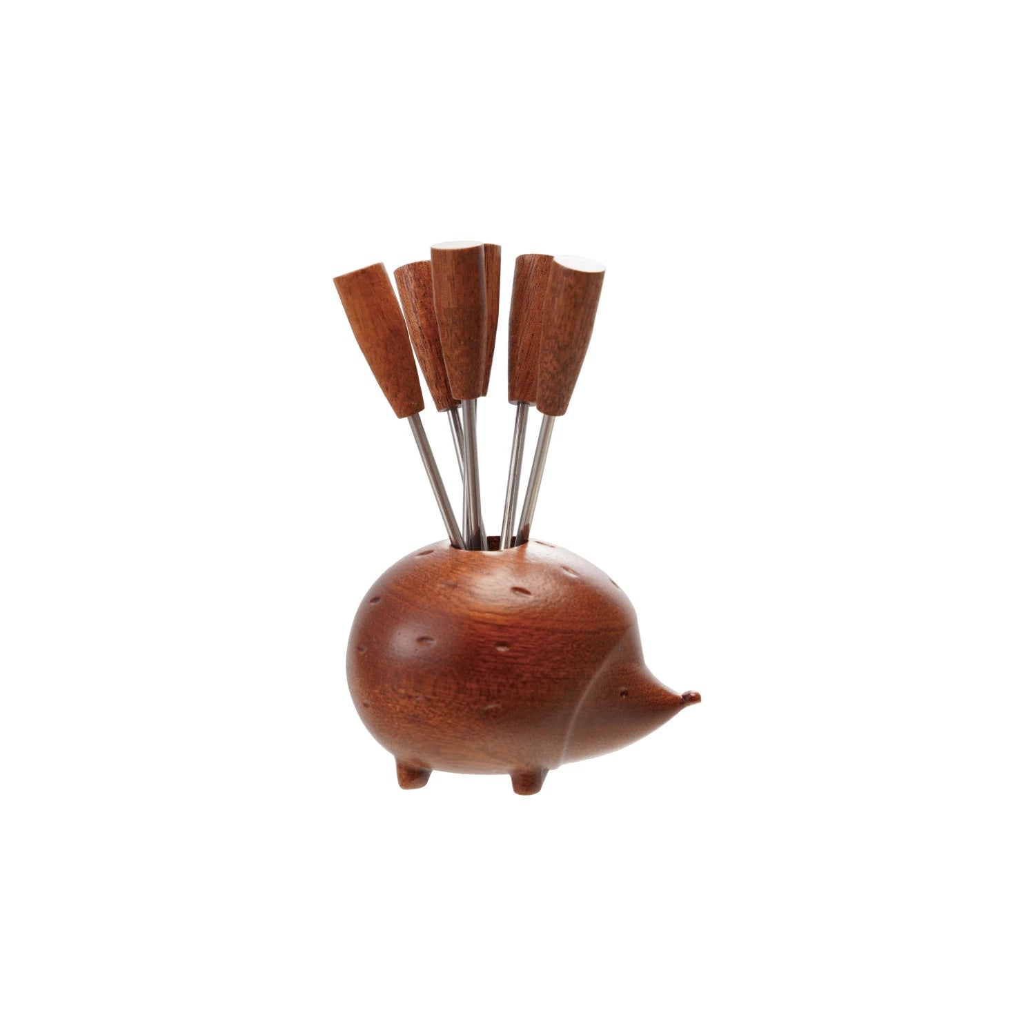Wood Hedgehog Shaped Holder with (6) Appetizer Picks