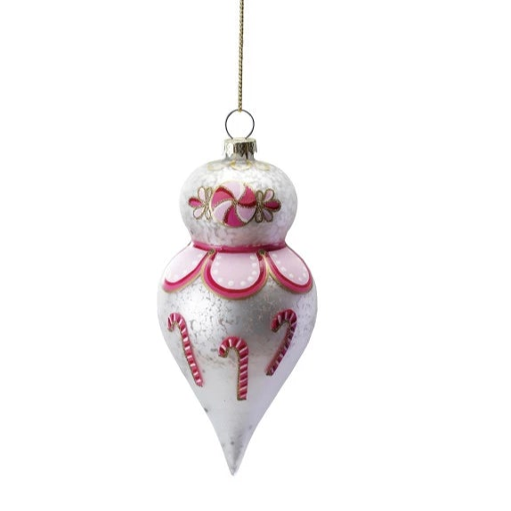 Hand-Painted Glass Ornament with Design/Velvet Bow