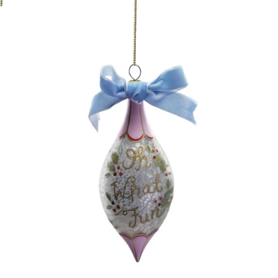 Hand-Painted Glass Ornament with Design/Velvet Bow