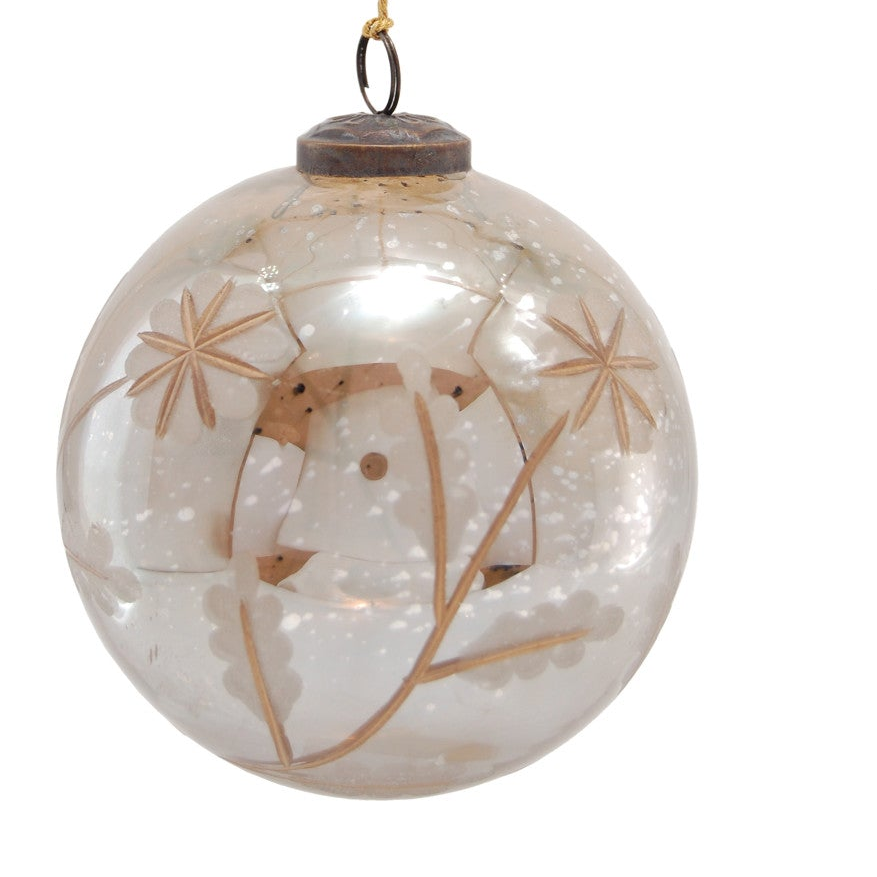 Etched Mercury Glass Ball Ornament
