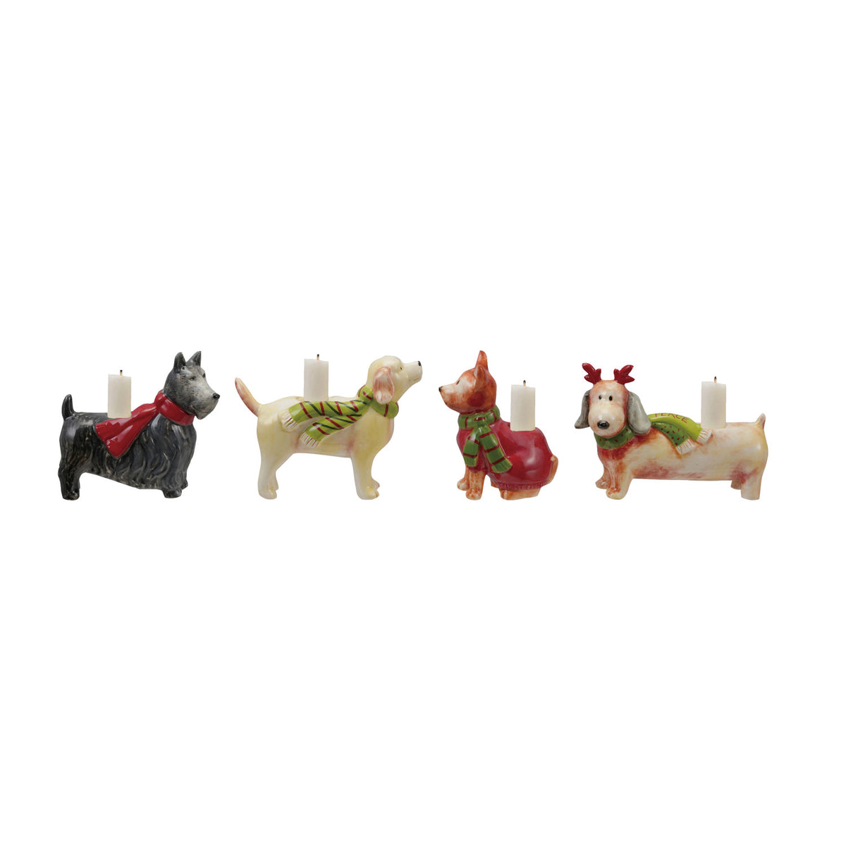 Hand-Painted Stoneware Dog Shaped Taper Holder with Scarf
