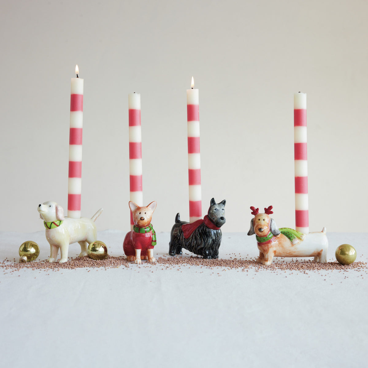 Hand-Painted Stoneware Dog Shaped Taper Holder with Scarf