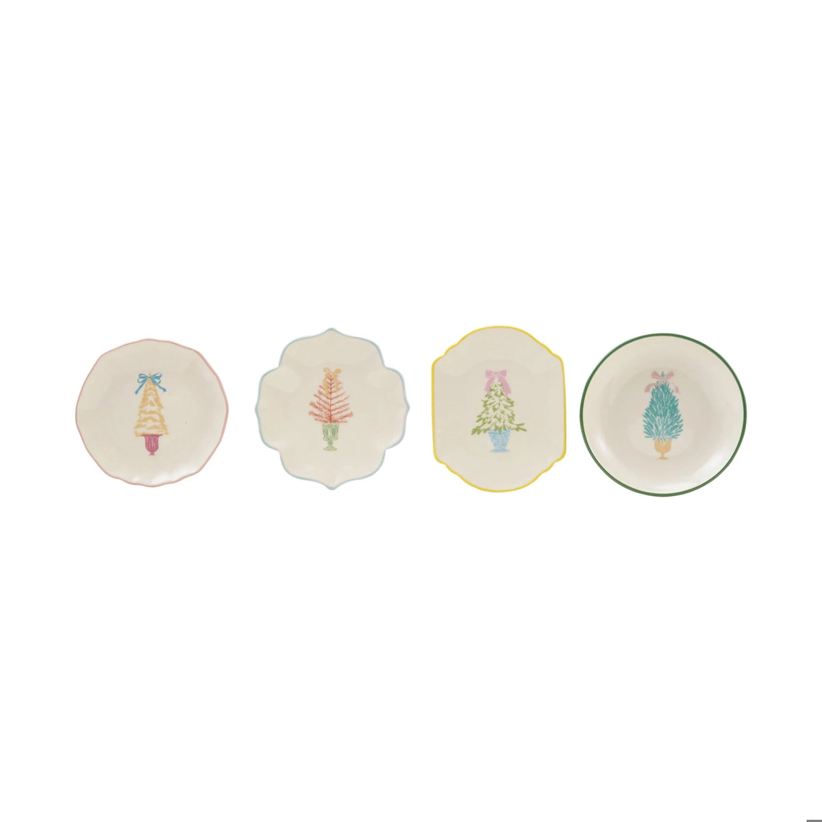 Stoneware Shaped Dish with Tree & Colored Edge