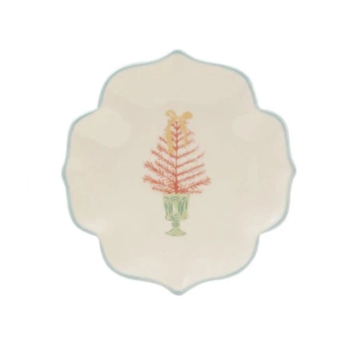 Stoneware Shaped Dish with Tree & Colored Edge