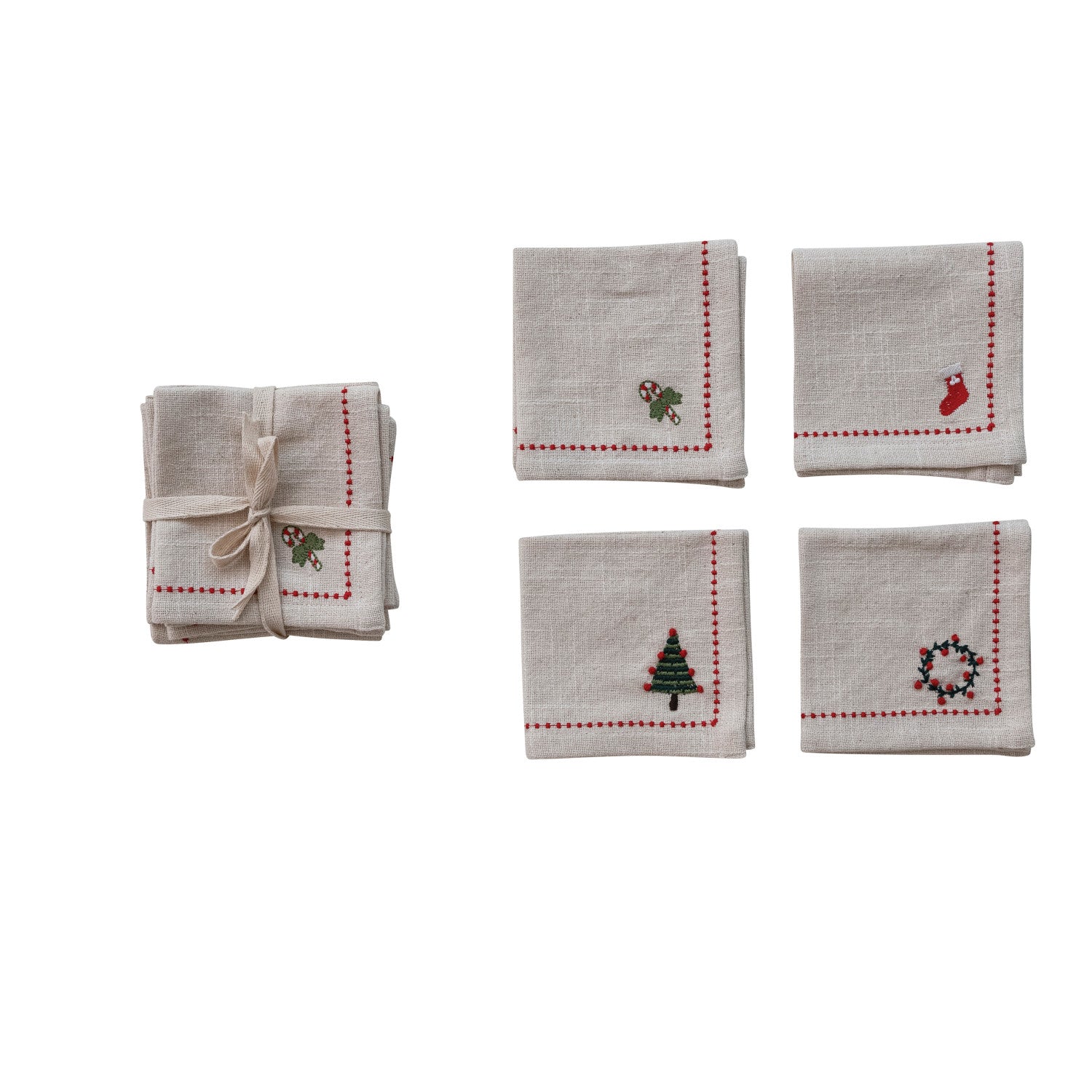Woven Cotton Cocktail Napkins with Border Stitch
