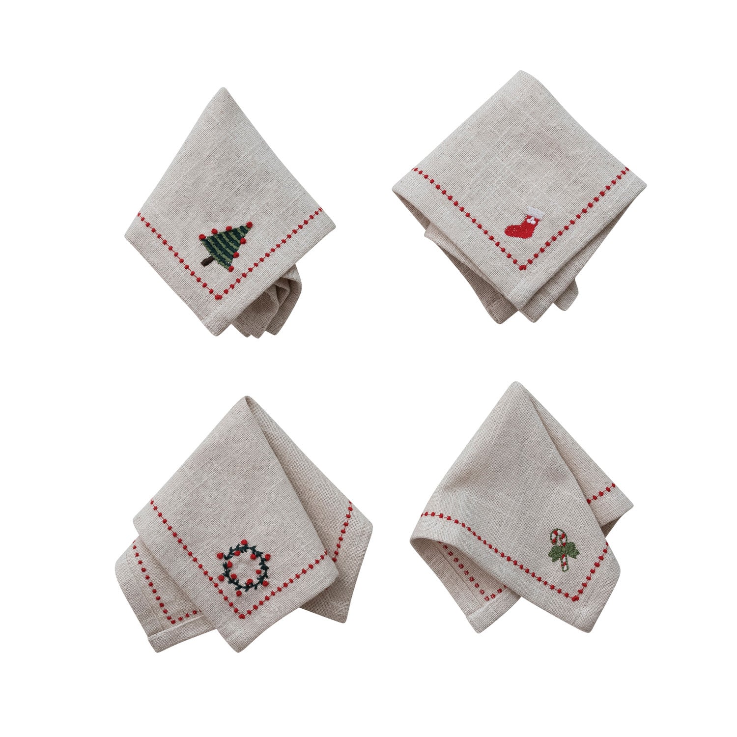 Woven Cotton Cocktail Napkins with Border Stitch
