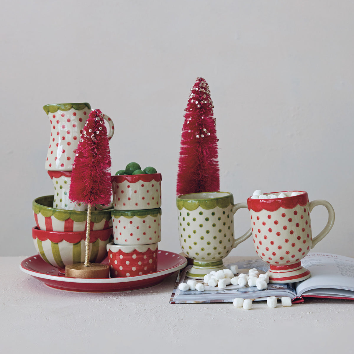 Stoneware Container with Polka Dots & Scalloped