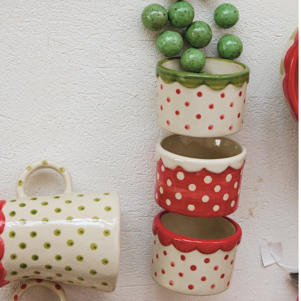 Stoneware Container with Polka Dots & Scalloped