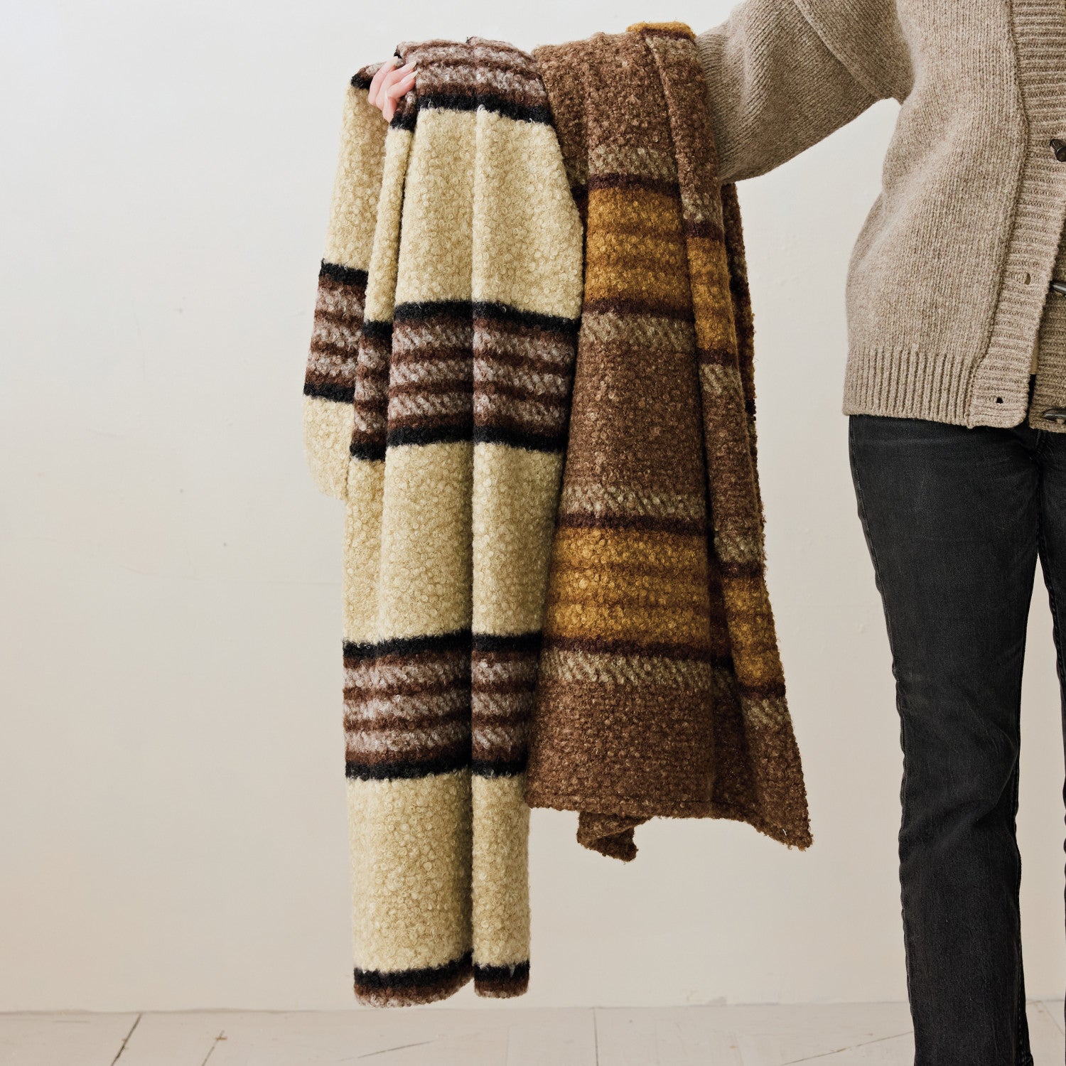 Striped Brown, Black & Yellow Faux Sherpa Throw