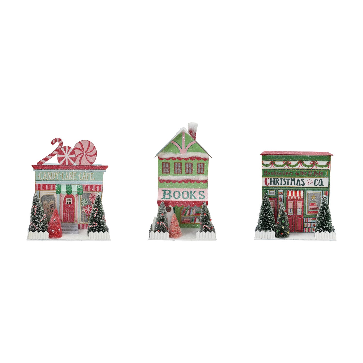 Festive Paper Village with Bottle Brush Trees & LED Light