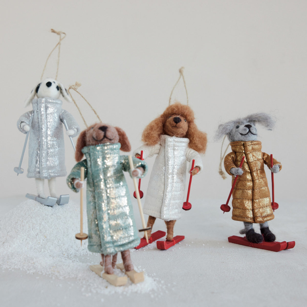 Wool Felt Dog with Skis & Coat