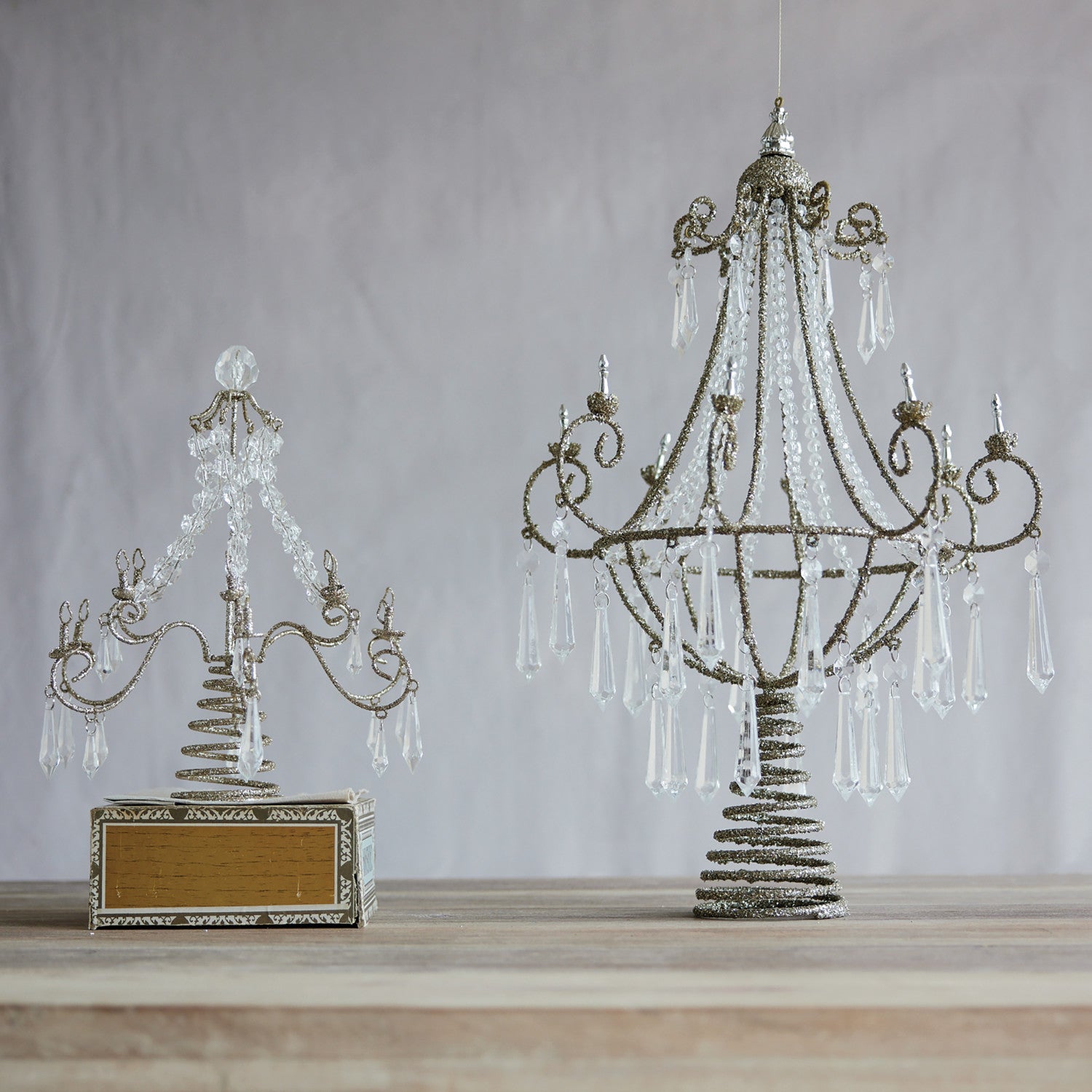 Metal Chandelier Tree Topper with Acrylic Crystals & Glitter