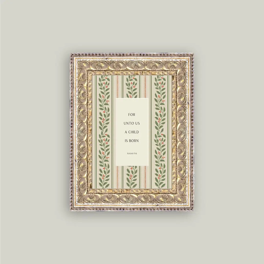 A Child Is Born Framed Antique Art 5 x 7