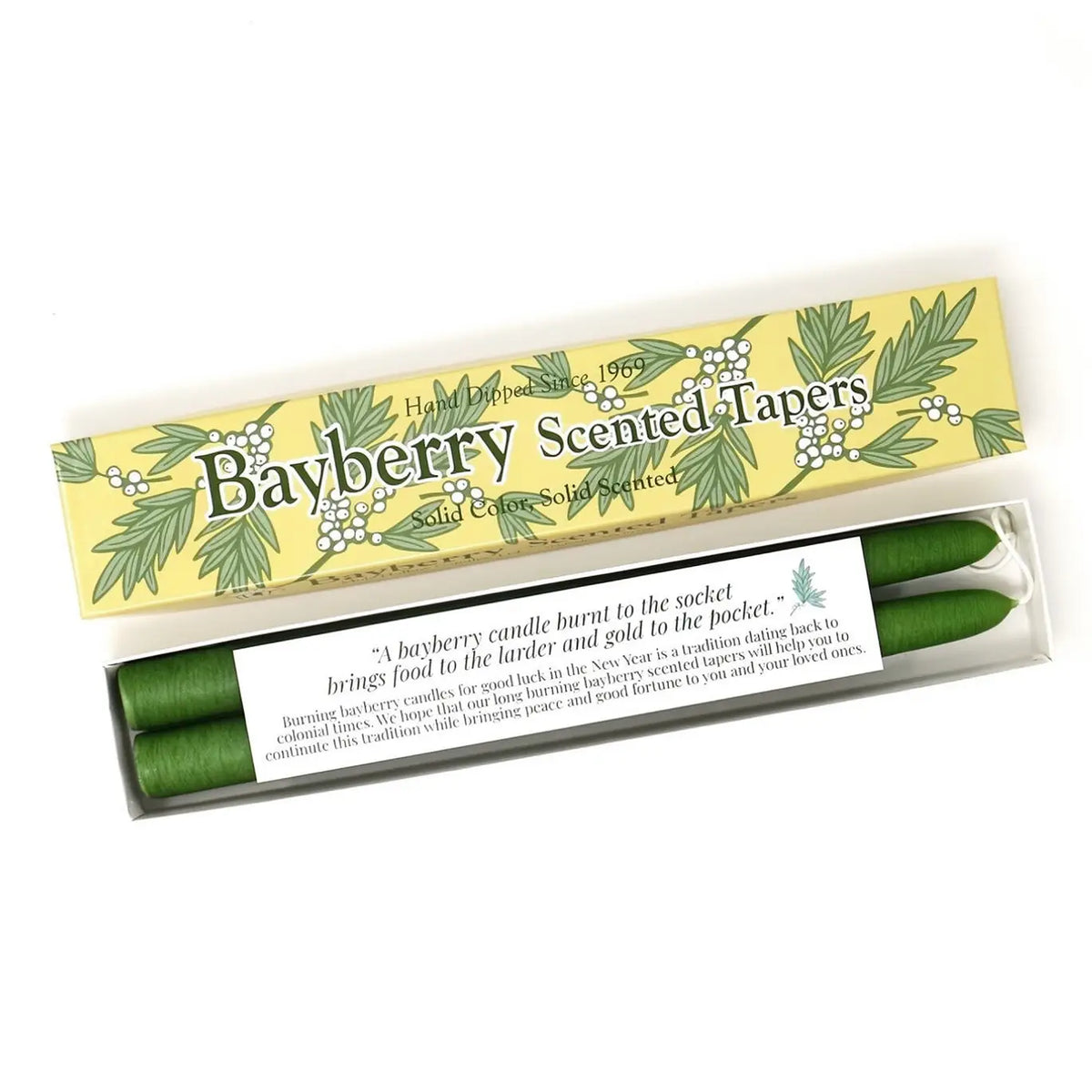 10" Bayberry Scented Taper Candles with Bayberry Legend