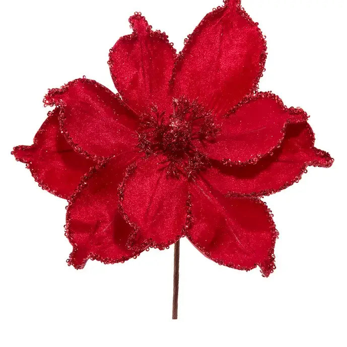 Red Magnolia Pick with Glitter