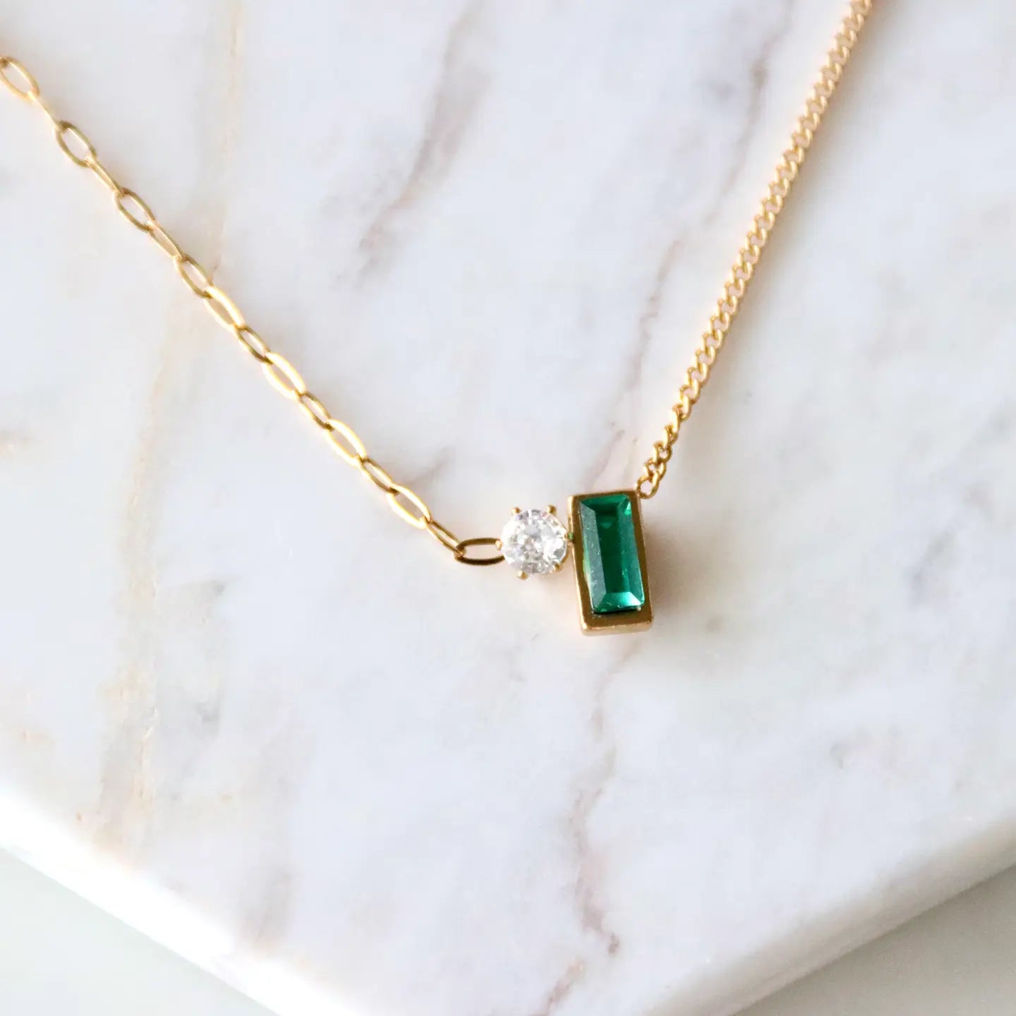 Emerald Zircon Geometric Necklace
