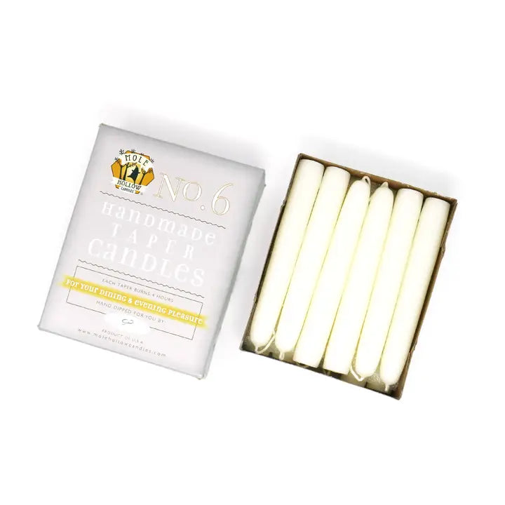 6" Hand Dipped Unscented Taper Candles