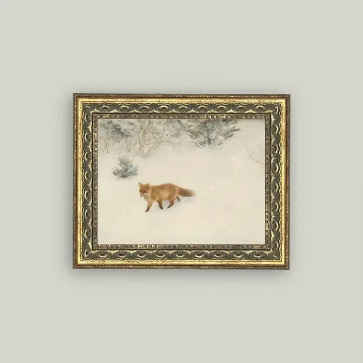 Fox in Winter Framed Antique Art