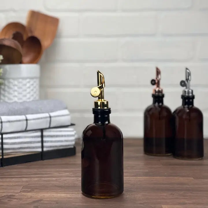 Amber Apothecary Glass Bottle with Gold Weighted Pour Spout