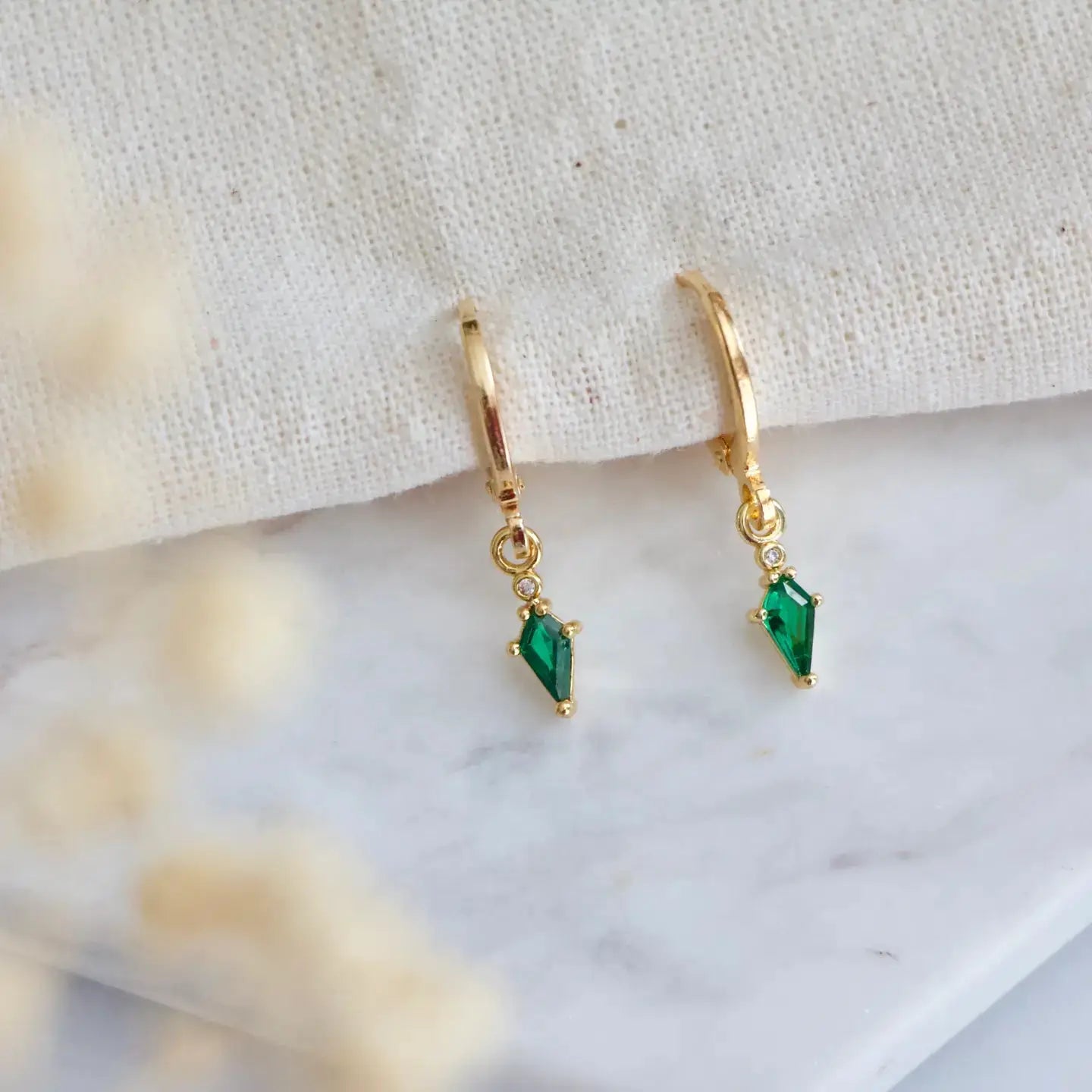 Emerald Huggie Earrings