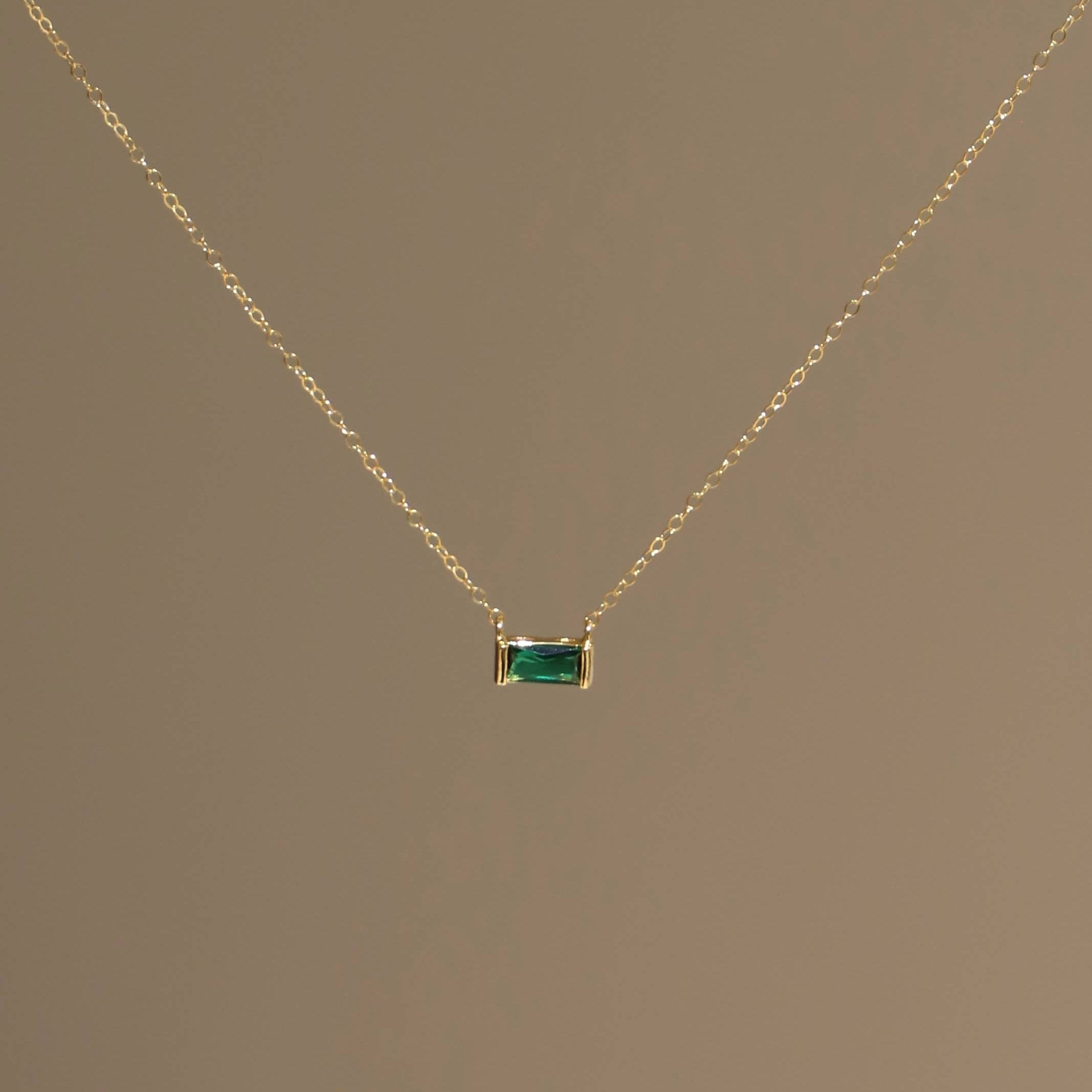 Floating Emerald CZ Baguette Necklace