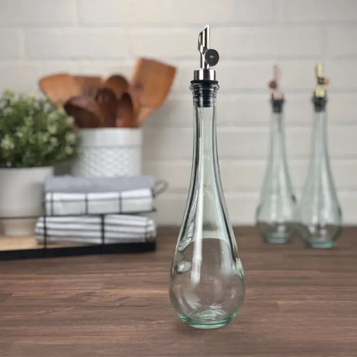 Clear Raindrop Glass Bottle with Black Weighted Pour Spout