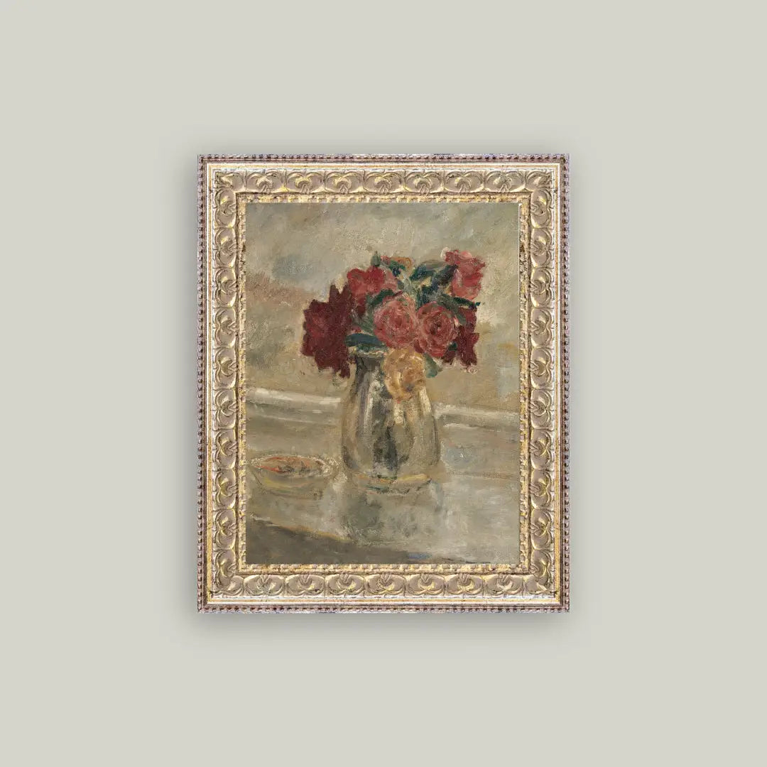 Floral Print Framed Antique Art