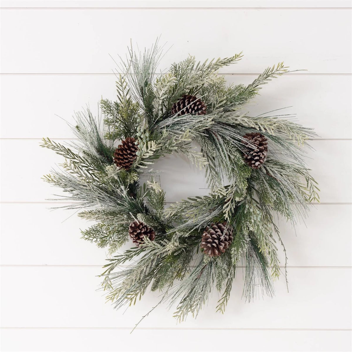 Frosted Mixed Greenery with Pinecones Wreath