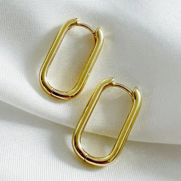 Oblong Oval Hoops Earrings Gold Filled