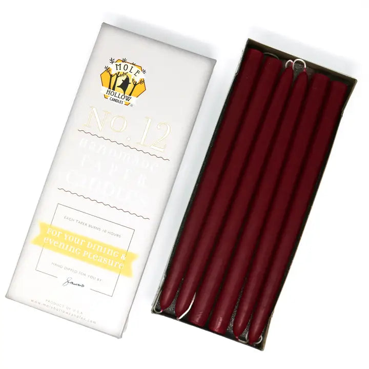 12" Hand Dipped Unscented Taper Candles