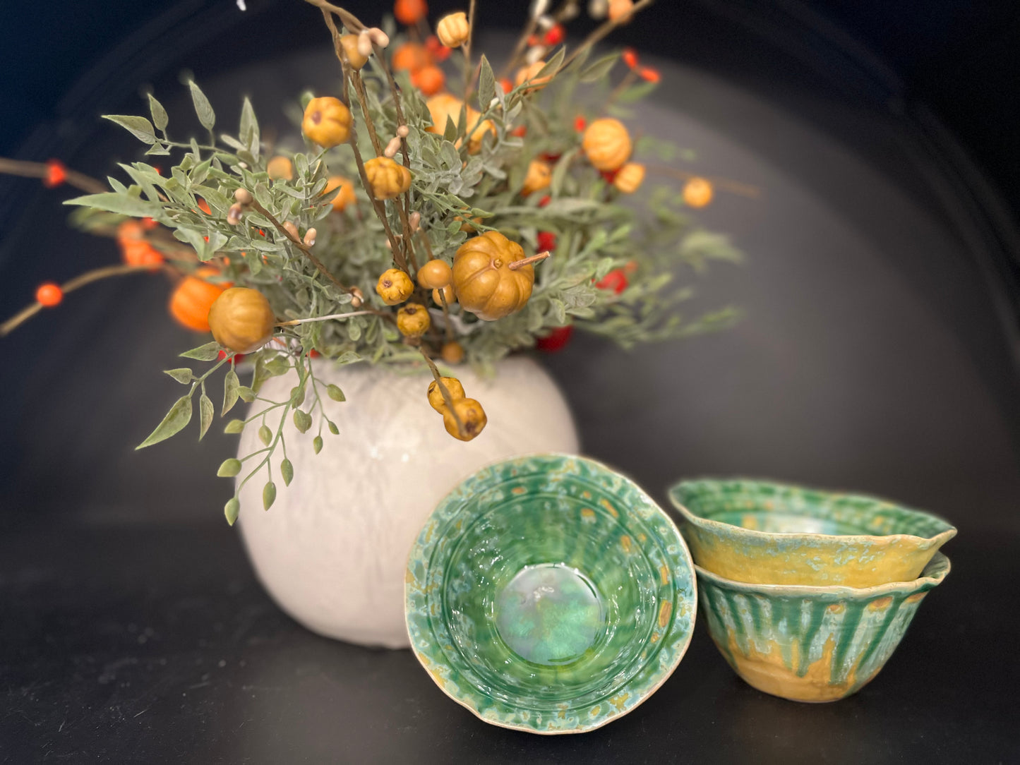 Stoneware Bowl, Reactive Crackle Glaze