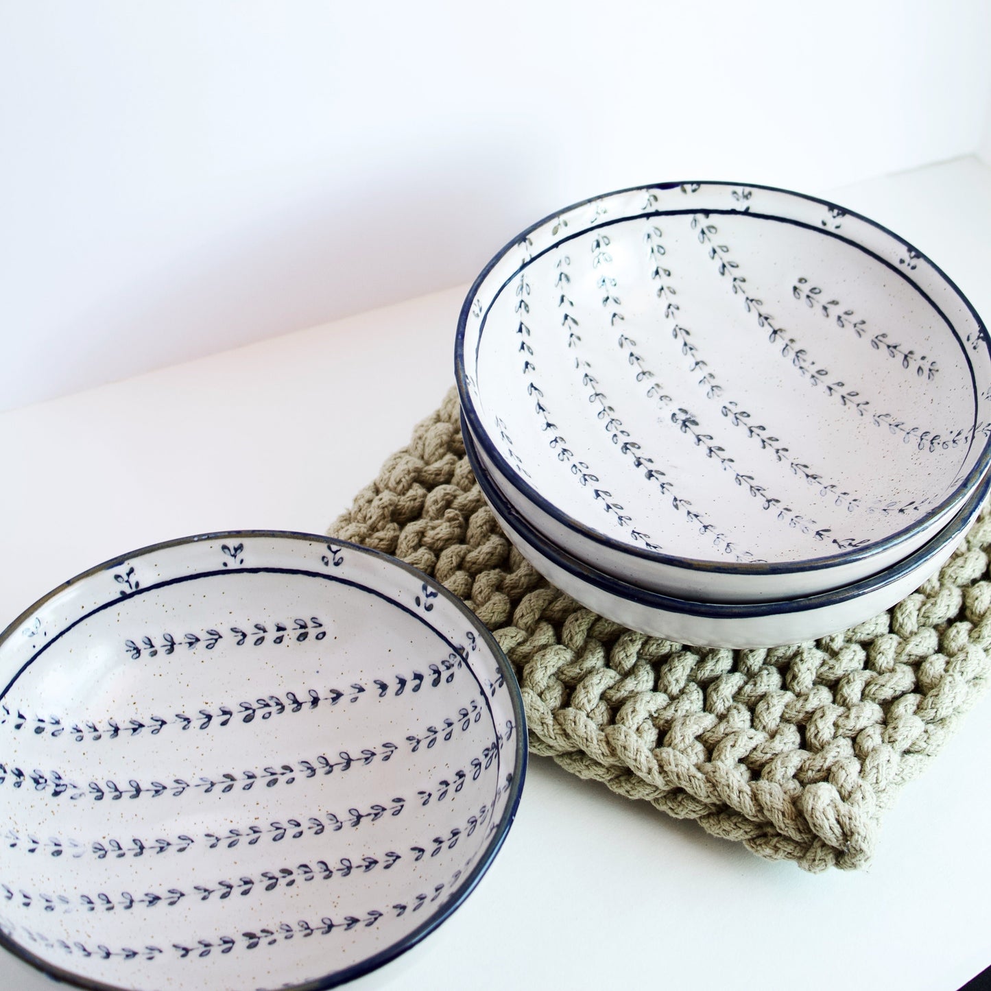 Stoneware Bowl w/ Debossed Pattern