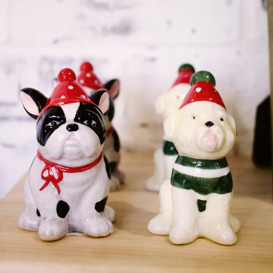 3"H Hand-Painted Ceramic Dog Salt & Pepper Shakers w/ Winter Hats, Multi Color, Set of 2