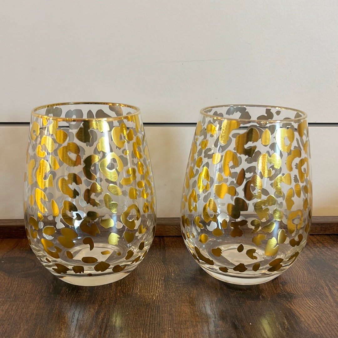 Leopard wineglass - stemless wine