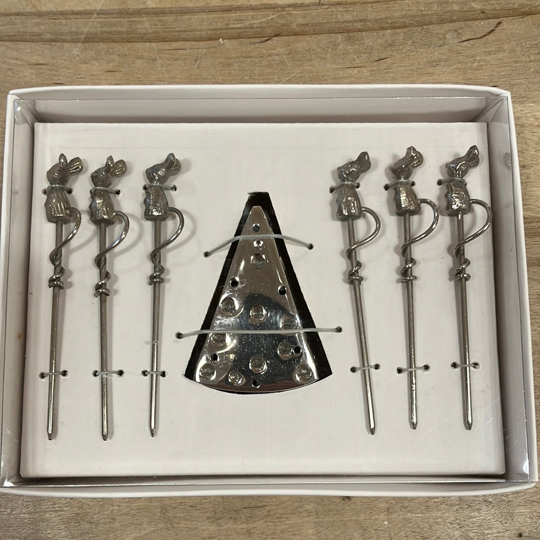Mouse Cheese Picks with Holder