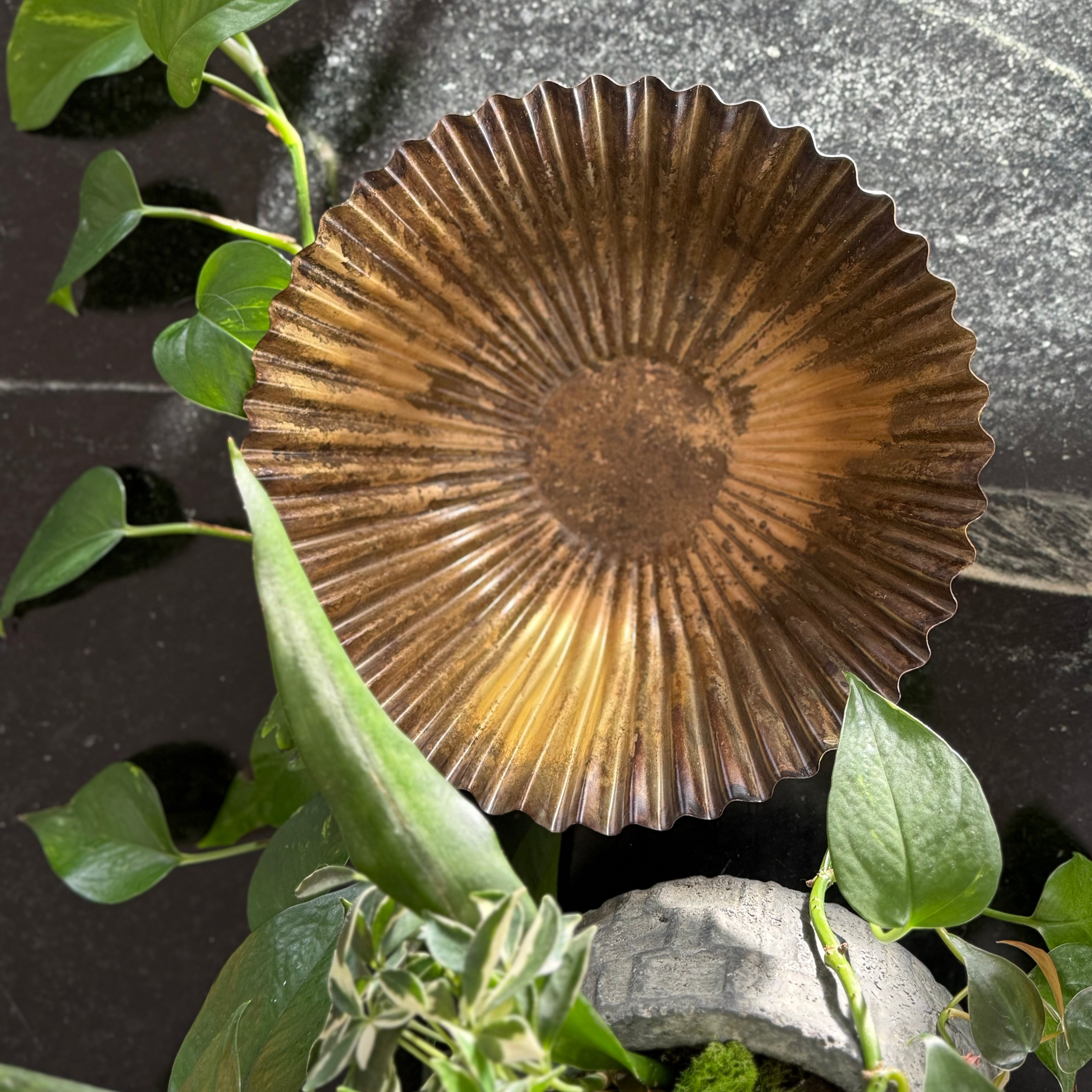 Antiqued Metal Fluted Bowl