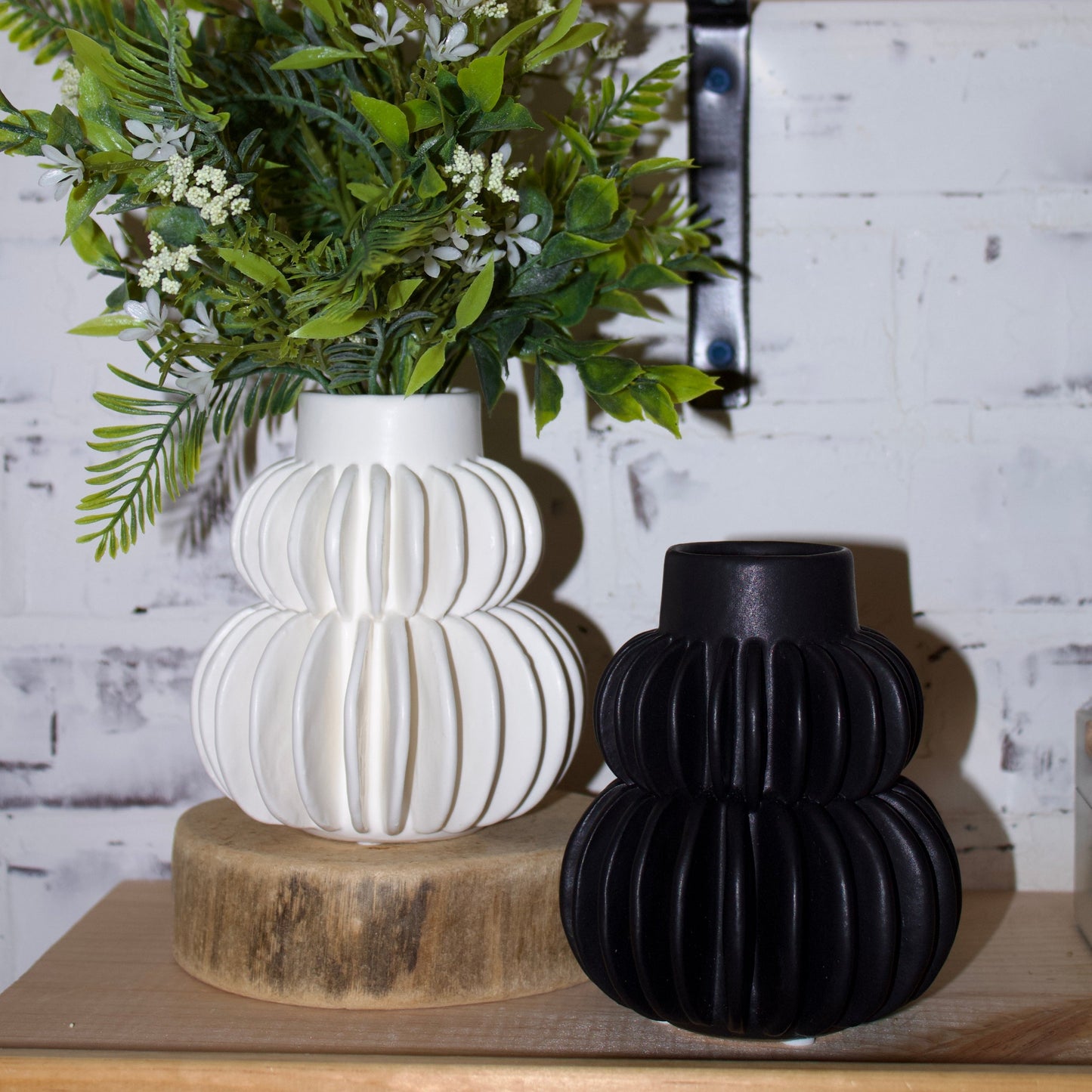 Handmade Pleated Stoneware Vase, Matte Black