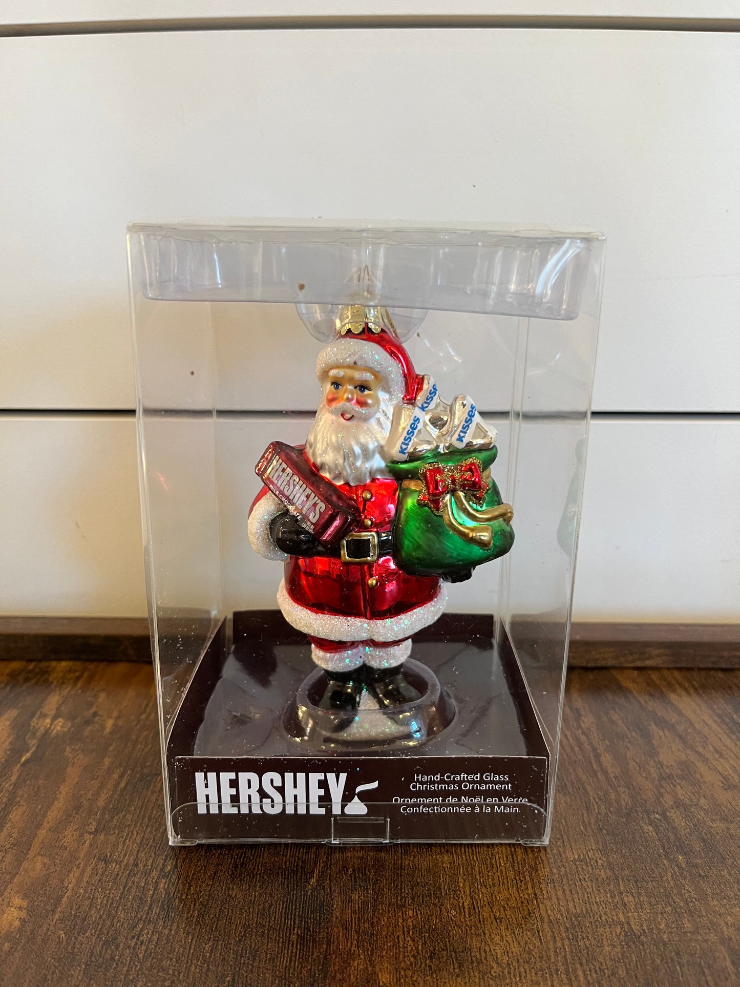 Hershey Glass Ornament - santa w/bar