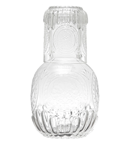 28 oz. Embossed Glass Carafe w/ 8 oz. Embossed Drinking Glass, Set of 2