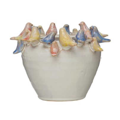 Planter w/birds on rim