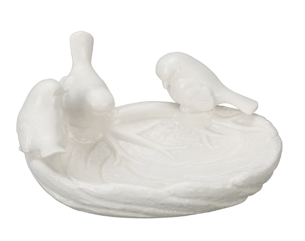 Leaf dish w/bird - ceramic