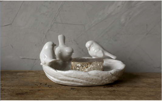 Leaf dish w/bird - ceramic