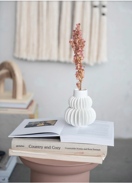 Handmade Pleated Stoneware Vase, Cream