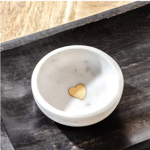 MARBLE TRAY W/ GOLD HEART INLAY 4"