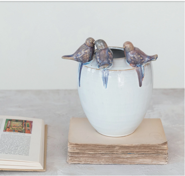 Stoneware Planter/Vase with Blue Birds